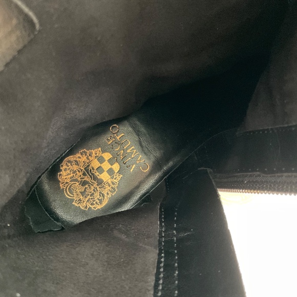 Vince Camuto Webey Black Suede Moto Boots Biker Cowgirl Block Heel Gold Trim 8.5 - Picture 9 of 15